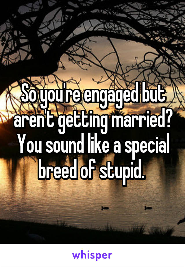 So you're engaged but aren't getting married? You sound like a special breed of stupid. 