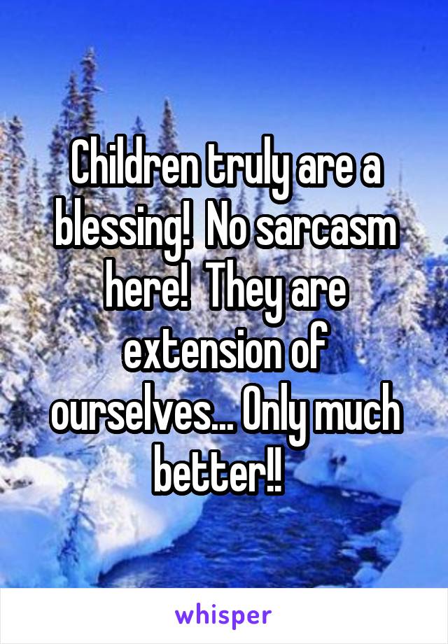 Children truly are a blessing!  No sarcasm here!  They are extension of ourselves... Only much better!!  