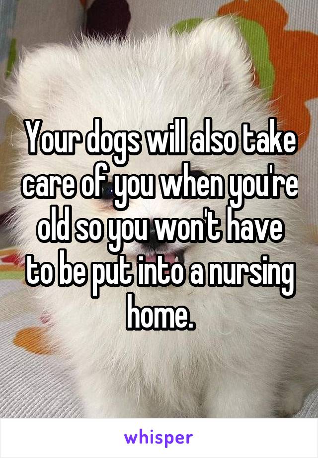 Your dogs will also take care of you when you're old so you won't have to be put into a nursing home.