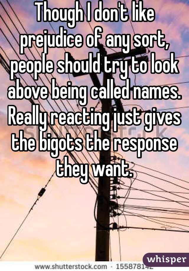 Though I don't like prejudice of any sort, people should try to look above being called names. Really reacting just gives the bigots the response they want.  