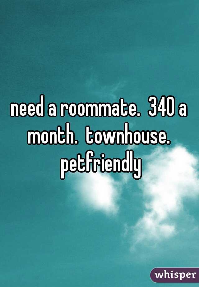 need a roommate.  340 a month.  townhouse.  petfriendly