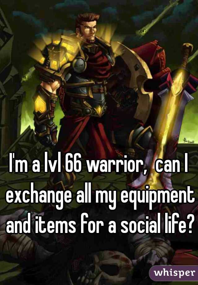 I'm a lvl 66 warrior,  can I exchange all my equipment and items for a social life?