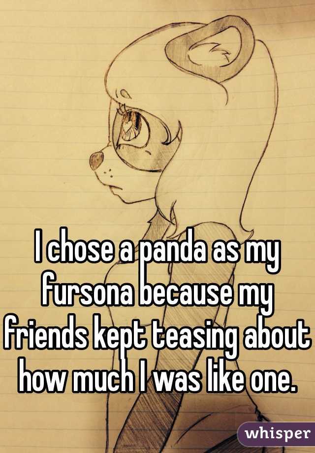 I chose a panda as my fursona because my friends kept teasing about how much I was like one. 