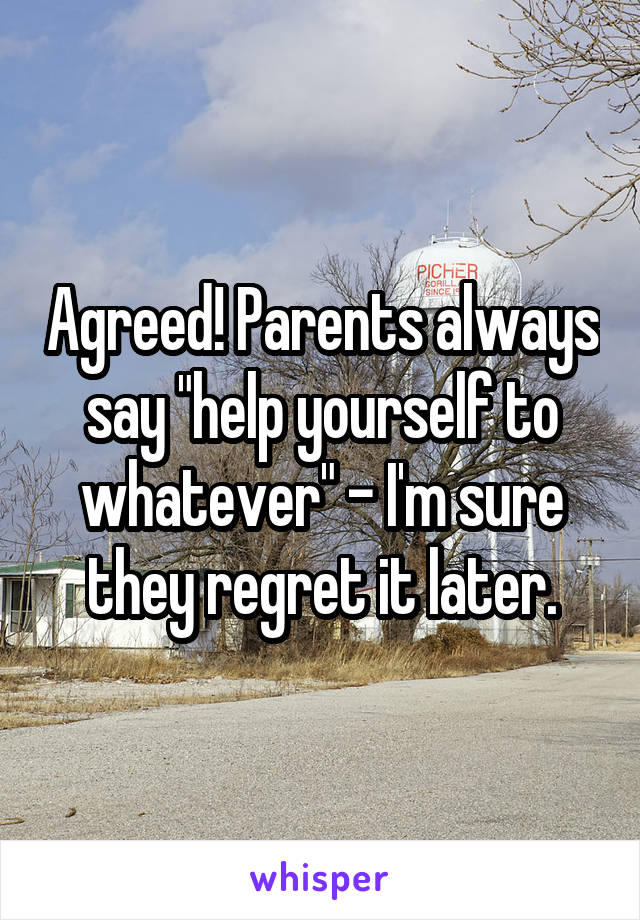 Agreed! Parents always say "help yourself to whatever" - I'm sure they regret it later.