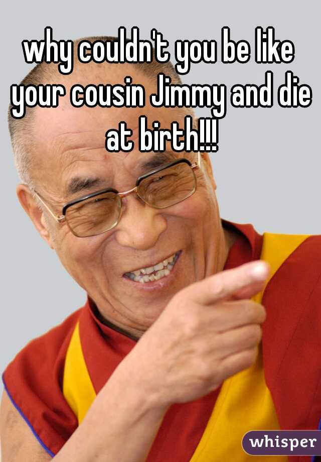 why couldn't you be like your cousin Jimmy and die at birth!!!