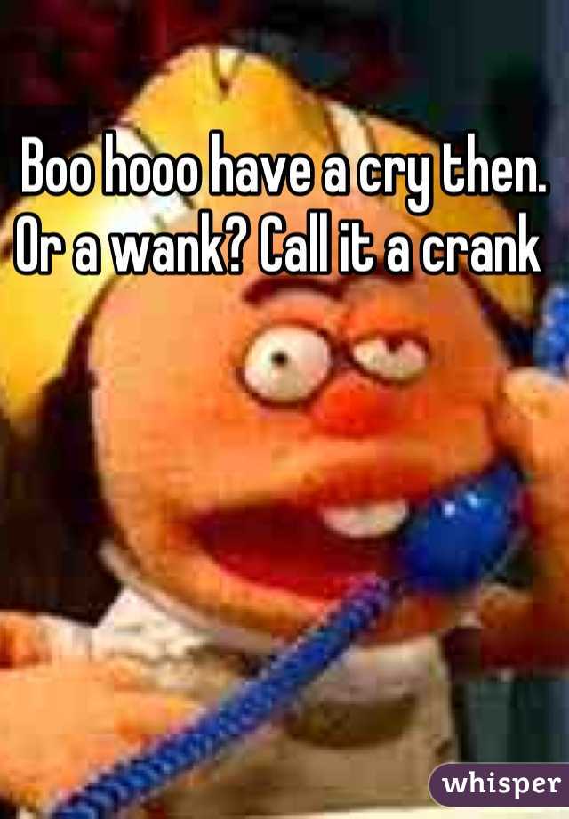 Boo hooo have a cry then. Or a wank? Call it a crank 