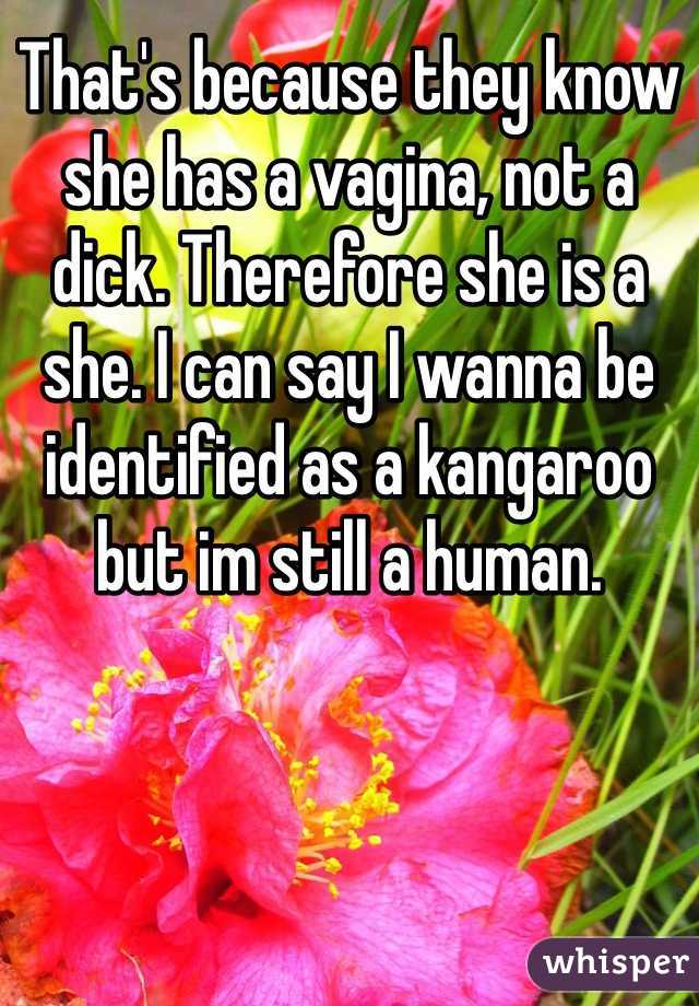 That's because they know she has a vagina, not a dick. Therefore she is a she. I can say I wanna be identified as a kangaroo but im still a human. 