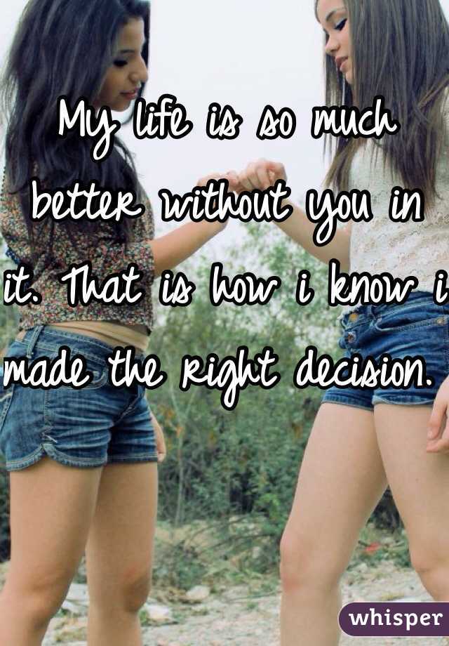 My life is so much better without you in it. That is how i know i made the right decision. 