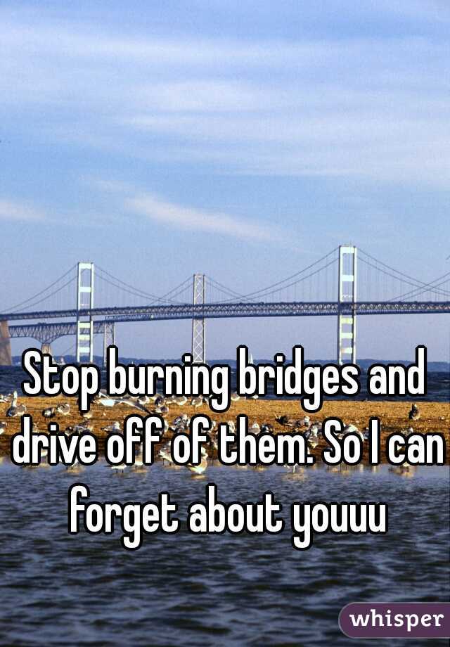 Stop burning bridges and drive off of them. So I can forget about youuu