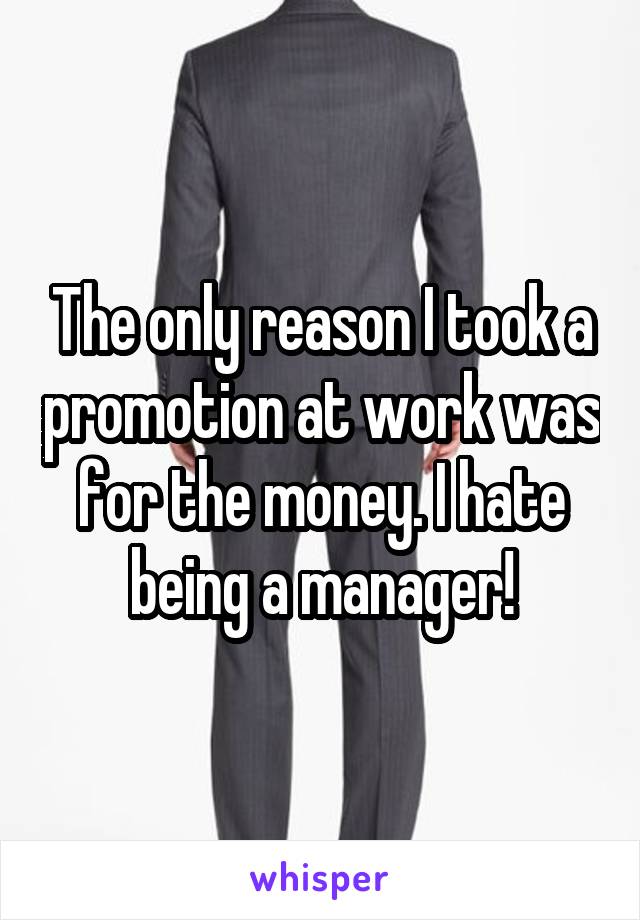 The only reason I took a promotion at work was for the money. I hate being a manager!