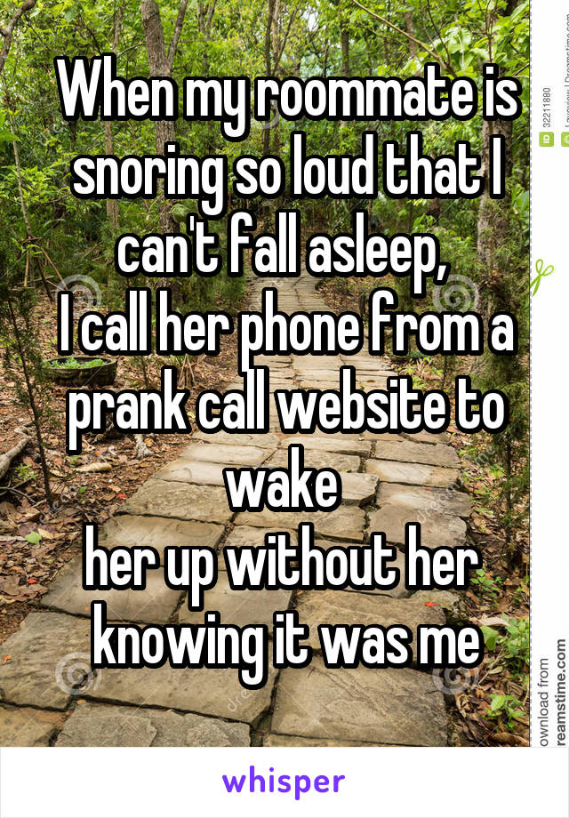 When my roommate is snoring so loud that I can't fall asleep, 
I call her phone from a prank call website to wake 
her up without her 
knowing it was me

