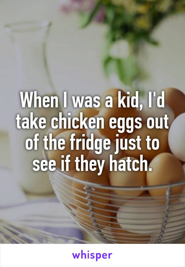 When I was a kid, I'd take chicken eggs out of the fridge just to see if they hatch.