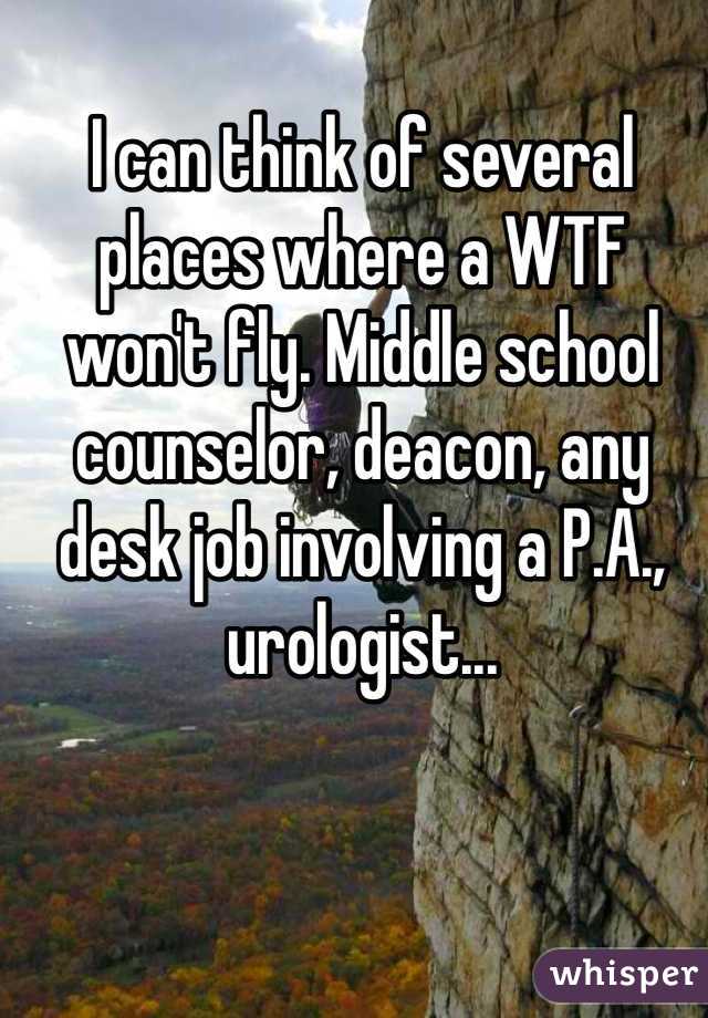 I can think of several places where a WTF won't fly. Middle school counselor, deacon, any desk job involving a P.A., urologist...