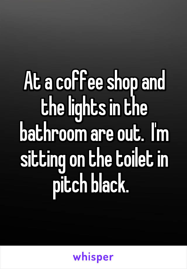 At a coffee shop and the lights in the bathroom are out.  I'm sitting on the toilet in pitch black.  