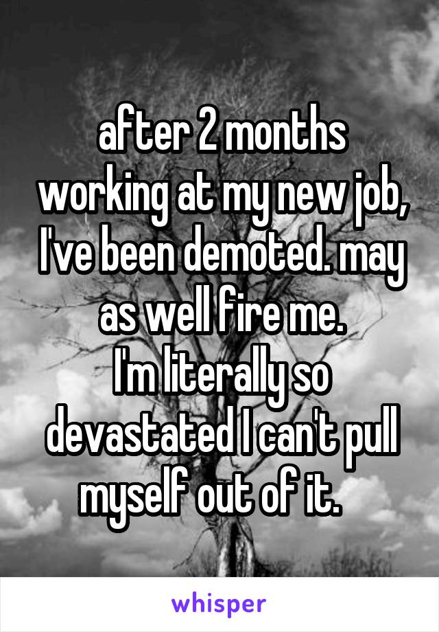 after 2 months working at my new job, I've been demoted. may as well fire me.
I'm literally so devastated I can't pull myself out of it.   
