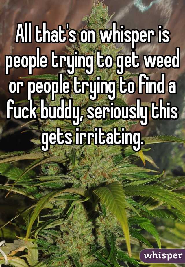 All that's on whisper is people trying to get weed or people trying to find a fuck buddy, seriously this gets irritating. 