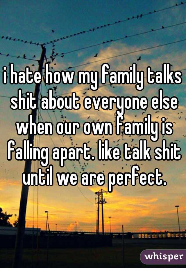 i hate how my family talks shit about everyone else when our own family is falling apart. like talk shit until we are perfect.