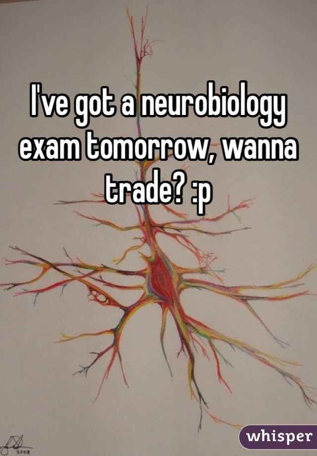 I've got a neurobiology exam tomorrow, wanna trade? :p