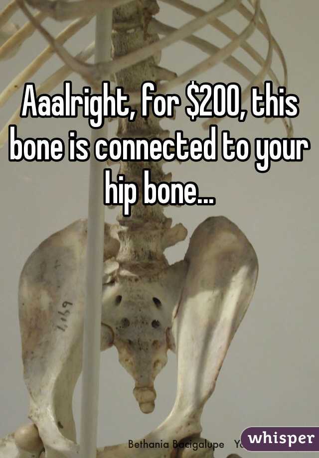 Aaalright, for $200, this bone is connected to your hip bone...