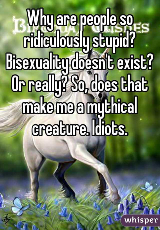 Why are people so ridiculously stupid? Bisexuality doesn't exist? Or really? So, does that make me a mythical creature. Idiots.