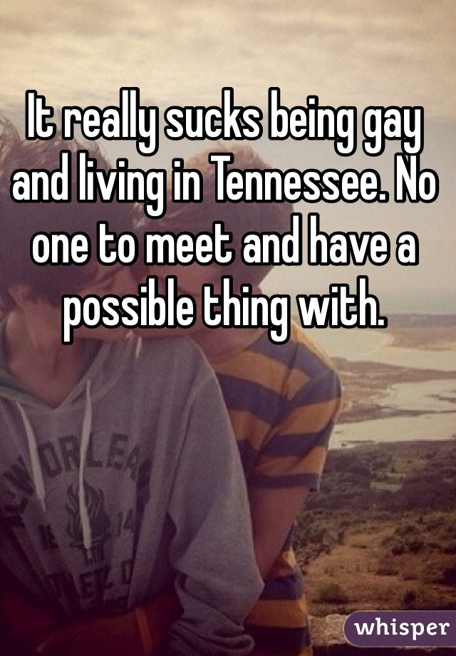 It really sucks being gay and living in Tennessee. No one to meet and have a possible thing with. 