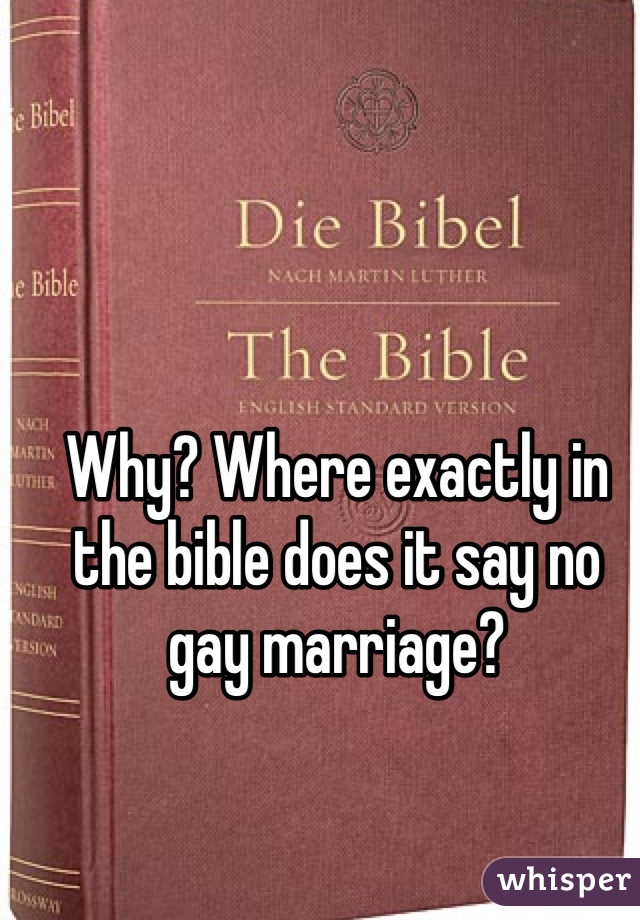 Why? Where exactly in the bible does it say no gay marriage?