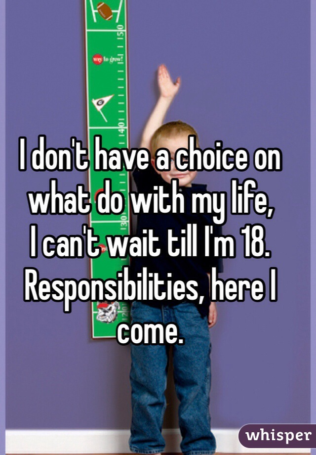 I don't have a choice on what do with my life,
I can't wait till I'm 18. Responsibilities, here I come.