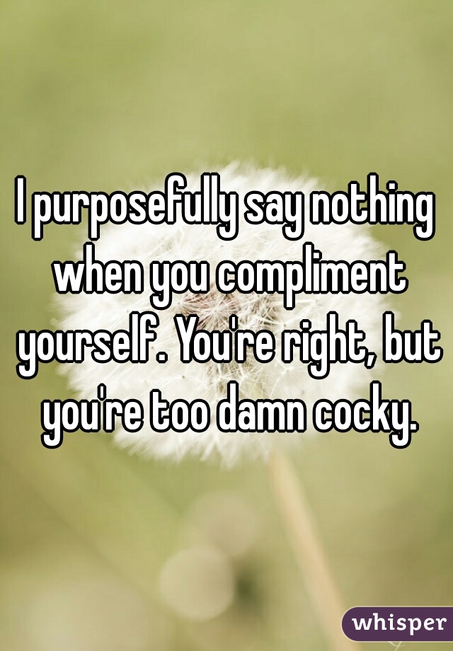 I purposefully say nothing when you compliment yourself. You're right, but you're too damn cocky.