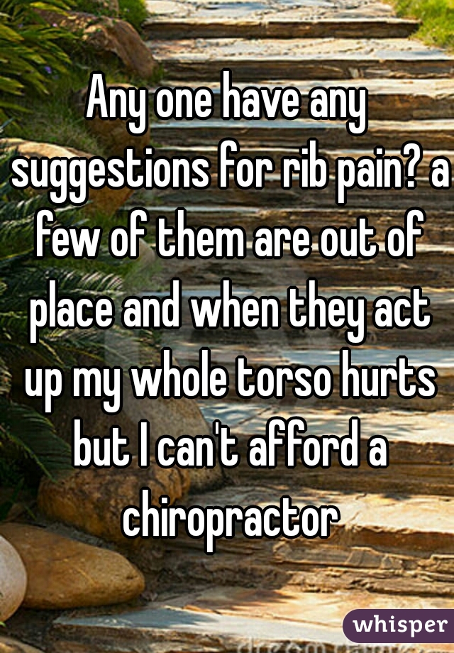 Any one have any suggestions for rib pain? a few of them are out of place and when they act up my whole torso hurts but I can't afford a chiropractor