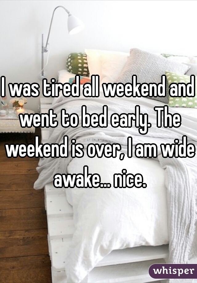 I was tired all weekend and went to bed early. The weekend is over, I am wide awake... nice.