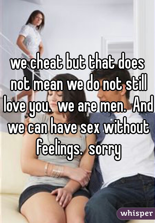 we cheat but that does not mean we do not still love you.  we are men.  And we can have sex without feelings.  sorry