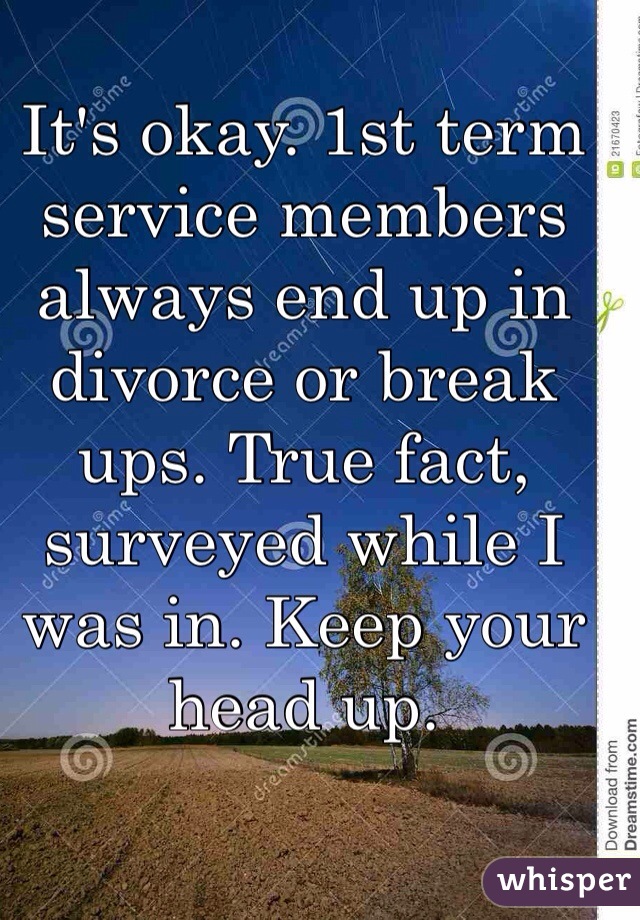 It's okay. 1st term service members always end up in divorce or break ups. True fact, surveyed while I was in. Keep your head up.