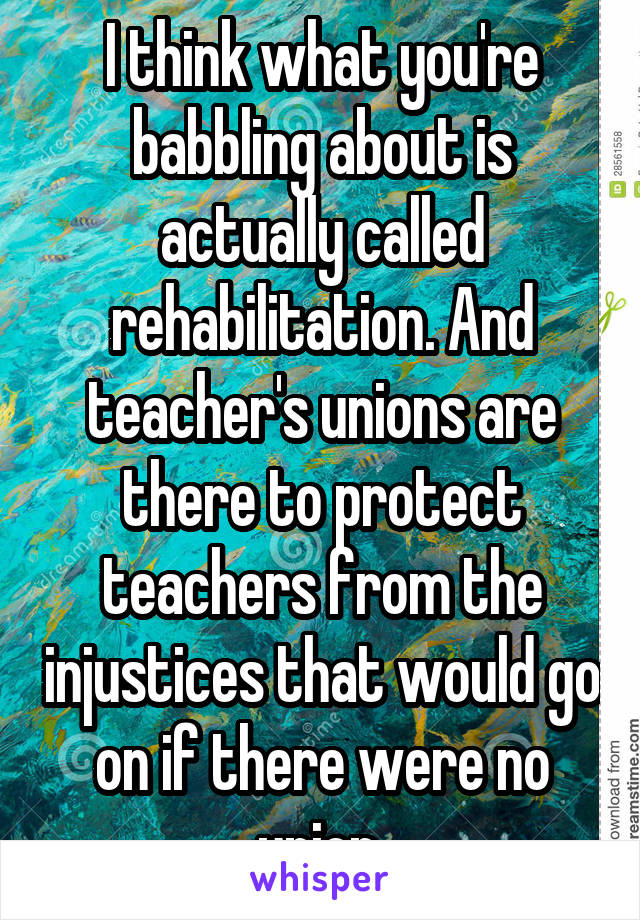 I think what you're babbling about is actually called rehabilitation. And teacher's unions are there to protect teachers from the injustices that would go on if there were no union.