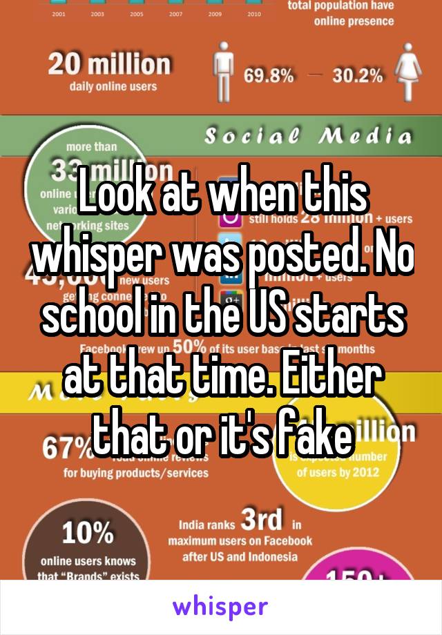 Look at when this whisper was posted. No school in the US starts at that time. Either that or it's fake