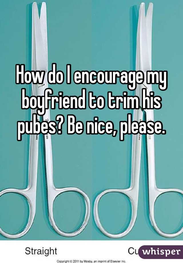 
How do I encourage my boyfriend to trim his pubes? Be nice, please.
