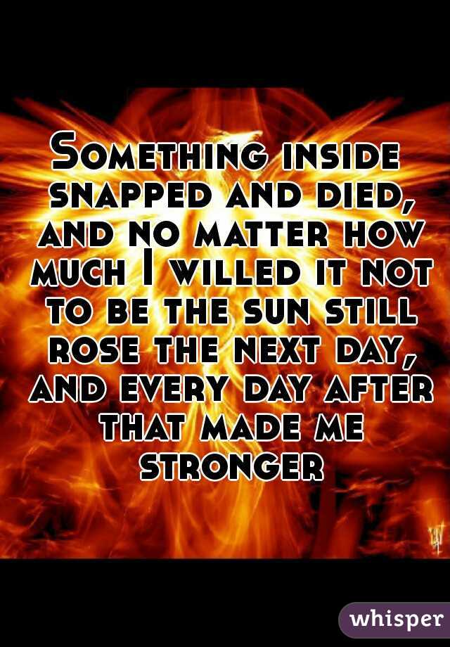 Something inside snapped and died, and no matter how much I willed it not to be the sun still rose the next day, and every day after that made me stronger