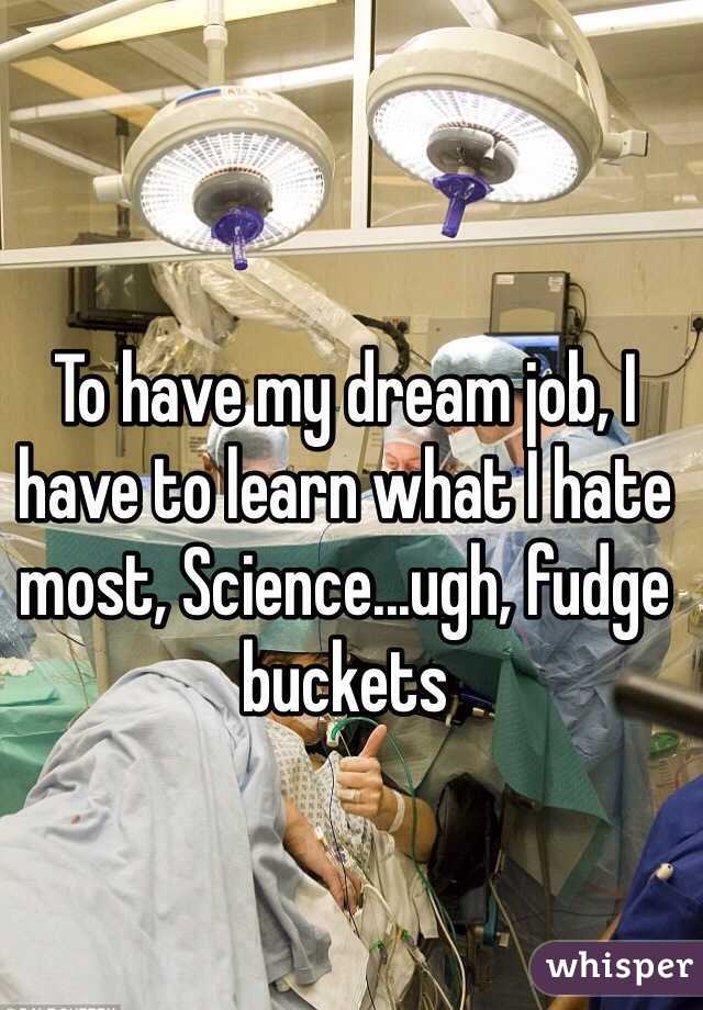 To have my dream job, I have to learn what I hate most, Science...ugh, fudge buckets 