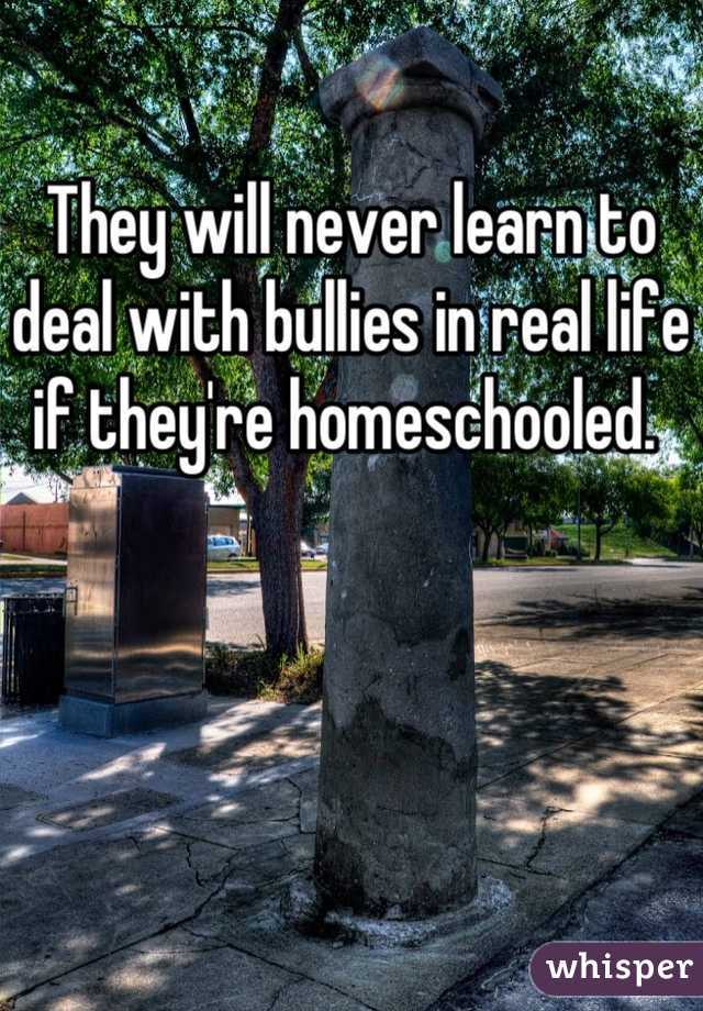 They will never learn to deal with bullies in real life if they're homeschooled. 