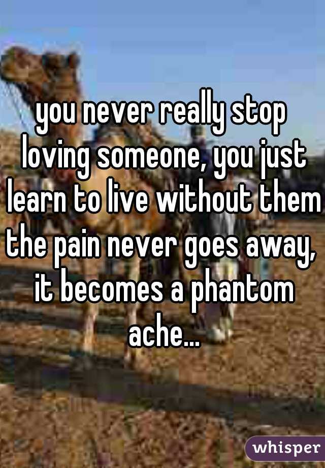 you never really stop loving someone, you just learn to live without them.
the pain never goes away, it becomes a phantom ache...