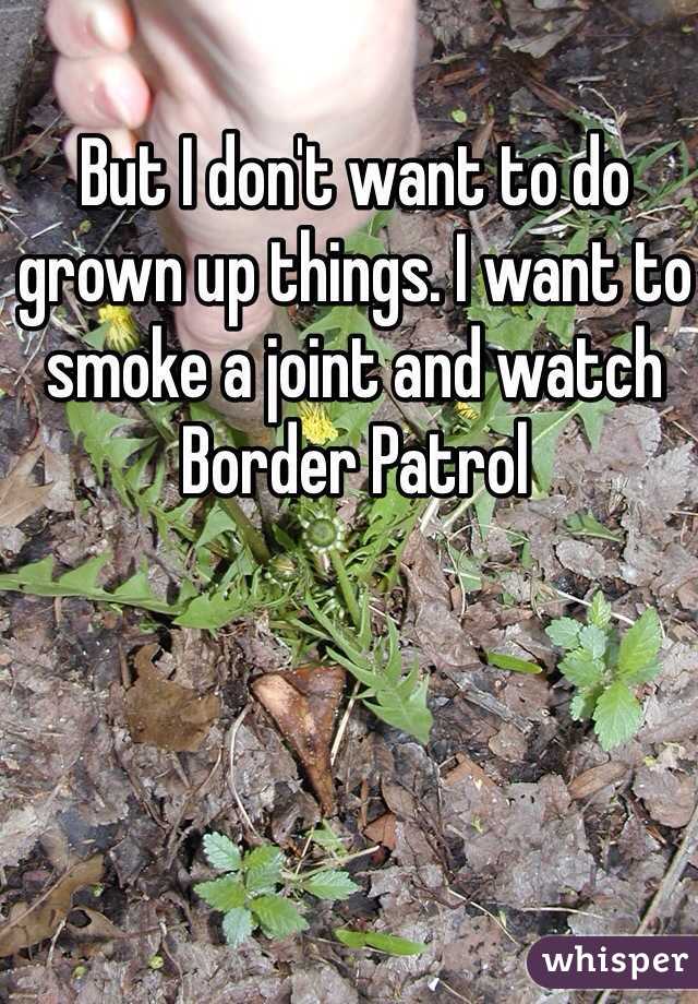But I don't want to do grown up things. I want to smoke a joint and watch Border Patrol