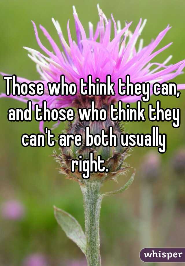 Those who think they can, and those who think they can't are both usually right.  
