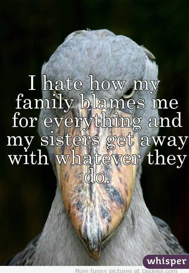 I hate how my family blames me for everything and my sisters get away with whatever they do.