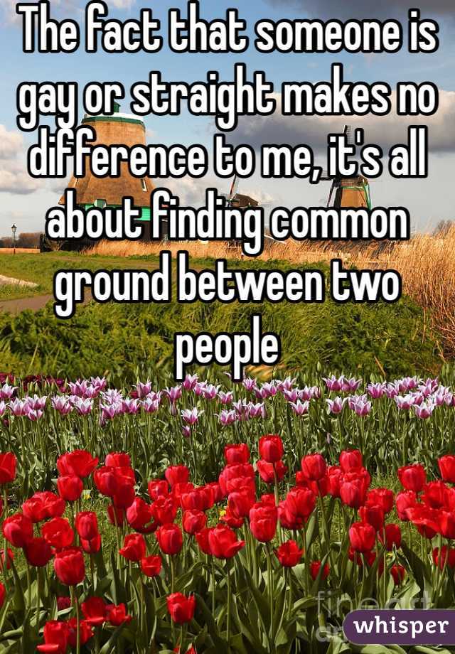 The fact that someone is gay or straight makes no difference to me, it's all about finding common ground between two people