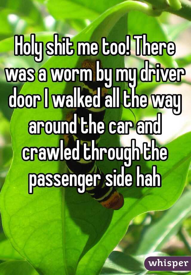 Holy shit me too! There was a worm by my driver door I walked all the way around the car and crawled through the passenger side hah 