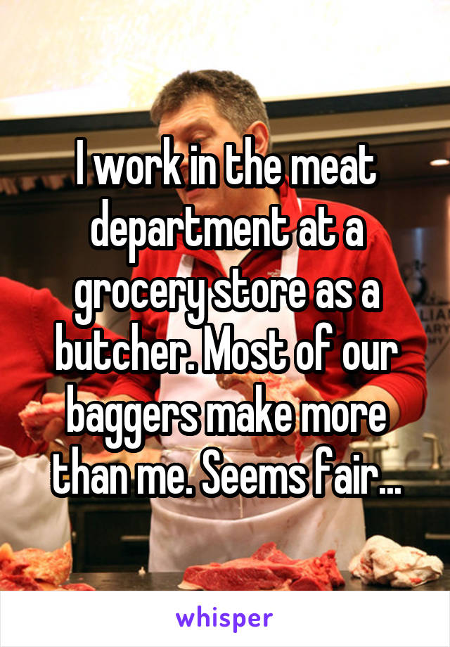 I work in the meat department at a grocery store as a butcher. Most of our baggers make more than me. Seems fair...