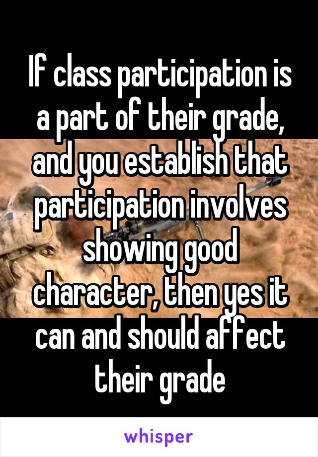 If class participation is a part of their grade, and you establish that participation involves showing good character, then yes it can and should affect their grade