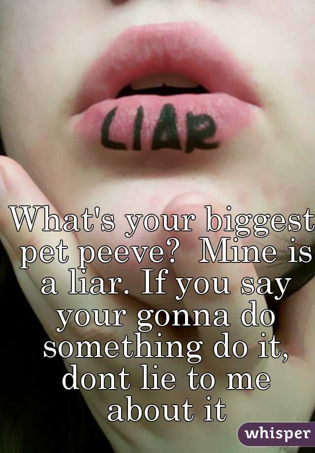What's your biggest pet peeve?  Mine is a liar. If you say your gonna do something do it, dont lie to me about it