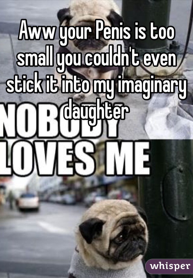 Aww your Penis is too small you couldn't even stick it into my imaginary daughter 