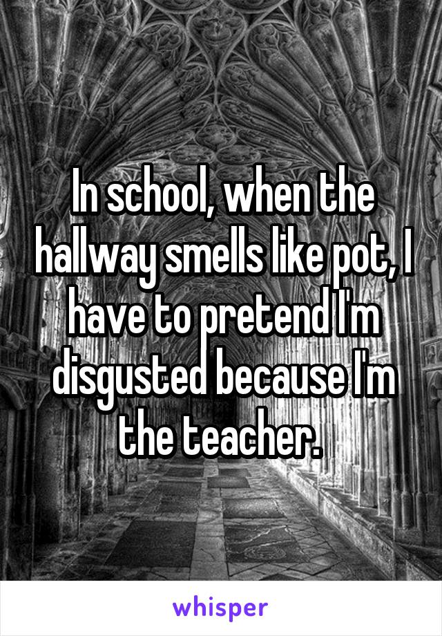 In school, when the hallway smells like pot, I have to pretend I'm disgusted because I'm the teacher. 