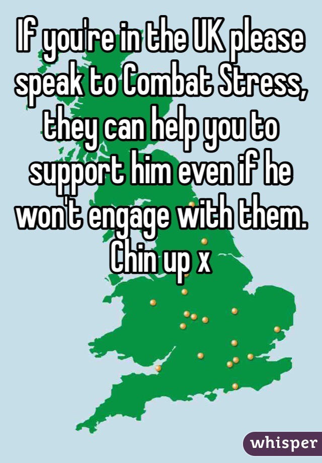 If you're in the UK please speak to Combat Stress, they can help you to support him even if he won't engage with them. Chin up x